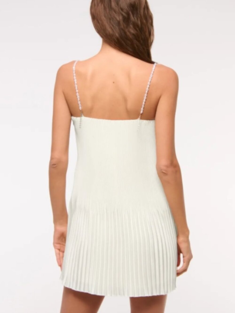 A&F Giselle Pleat White Pearl Strap Mini Dress Square Neck Adjustable - Picture 3 of 7